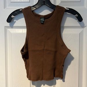 Wild Fable High Neck Brown Ribbed Cropped Tank